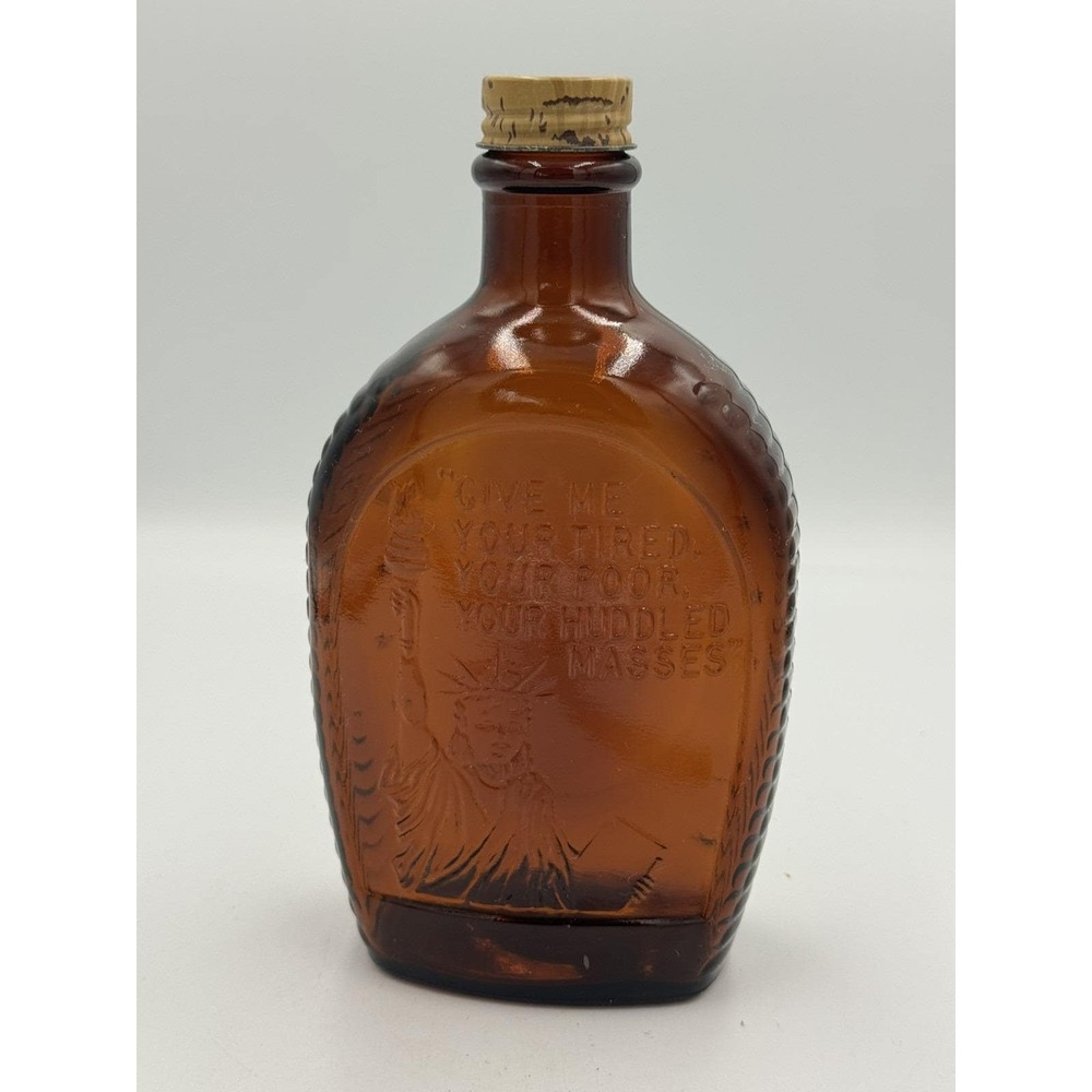 Vintage Log Cabin Syrup Bicentennial Bottle Amber Glass 1776 Statue Of Liberty